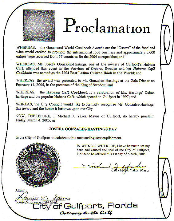 City of Gulfport proclamation of Josefa Gonzalez-Hastings Day, 4 March 2005