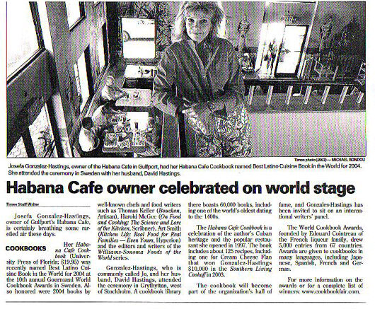 St. Petersburg Times clipping: Habana Cafe owner celebrated on world stage